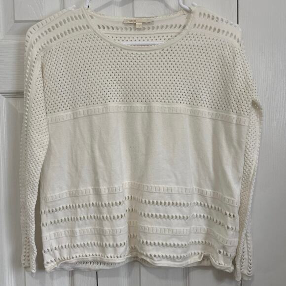 Maje Mufina Perforated Minimalist Luxury Sweater in Off-White – Size 1 (Small) - Picture 2 of 7